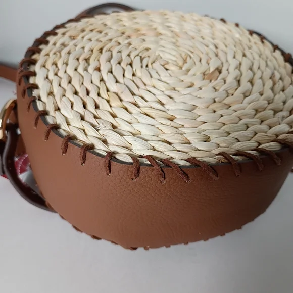 Rosetti Brown & Natural Round Leather & Straw Crossbody Bag - Picture 8 of 10